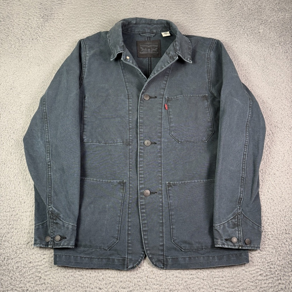 Levi's Engineer's Chore Coat Work Jacket Shacket Mens M Caviar Grey Pockets - Picture 1 of 12